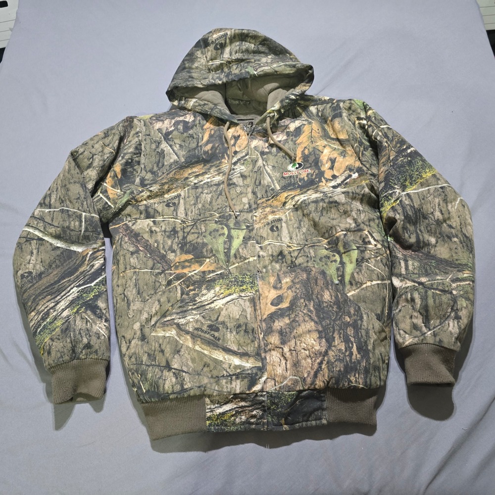Mossy Oak Hooded Jacket Mens Small Camo Quilted Insulated Full Zip Bomber 2276